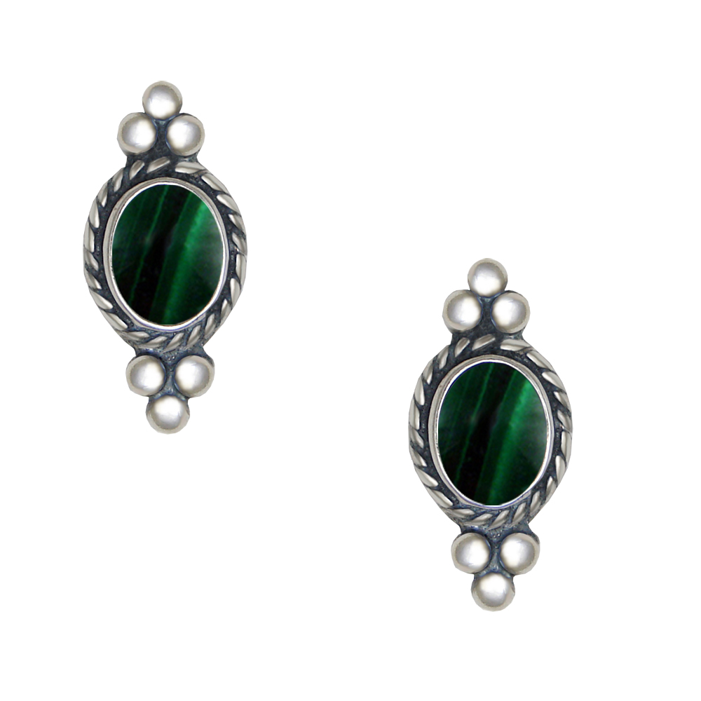 Sterling Silver Malachite Post Stud Earrings